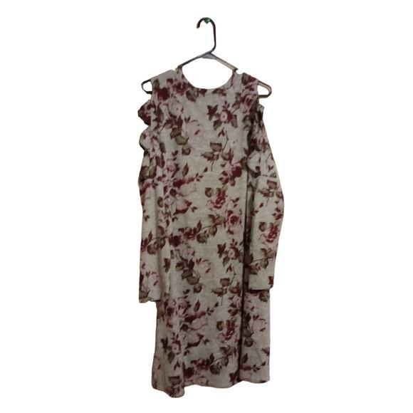 Iz Byer Long Sleeve Open Shoulder Sweater Floral Dress Size 1X Gray 34" Long - Picture 3 of 4